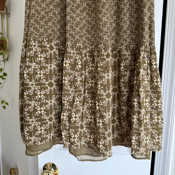 Massimo Dutti Olive Green Floral Midi Skirt Peasant Prarie Cottagecore Size 6 - Picture 3 of 6